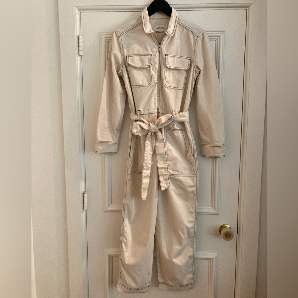 Zara Woman Premium Denim Collection Cream Jumpsuit
